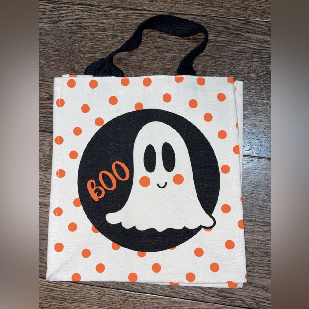 Halloween Ghost Tote Bag with Orange Polka Dots